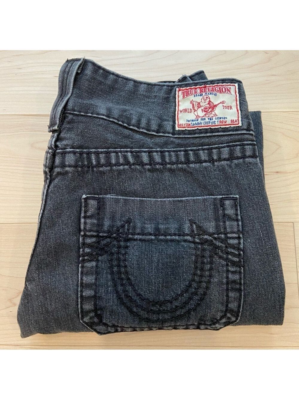 Rare True Religion Sammy crop Big T faded black capris pedal pusher pant size 28 - Picture 4 of 12
